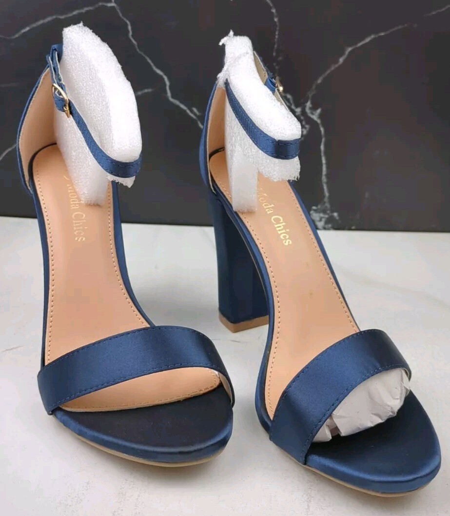 Moda Chics Women's Chunky Heel Pump Sandals - Adjustable Ankle Strap & Cushioned Insole (Vegan Leather)