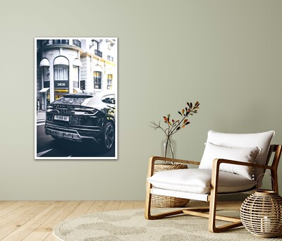 Luxury Sleek Black Car Parked on The Side of a Street Premium Quality Poster