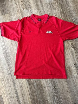 Nike Fit Dry Men's Ole Miss Red Short Sleeve Golf Polo Shirt Breathable L