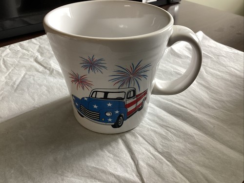 Fiesta Americana Truck Tapered Mug in White Fiestaware Coffee Cup Fireworks