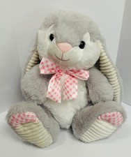 Walmart Gray And White Bunny With Pink Gingham Bow Feet 12" Stuffed Plush Toy