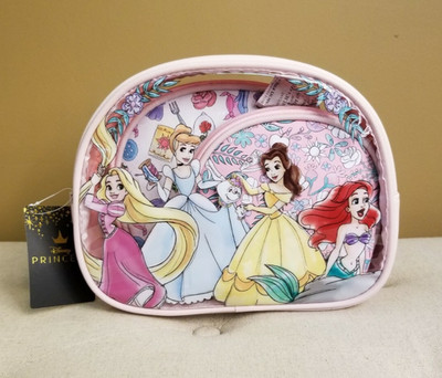 Disney Princess Pink Makeup Pouch Cosmetic Bag 3 Peice Set Ariel Belle Rapunzel