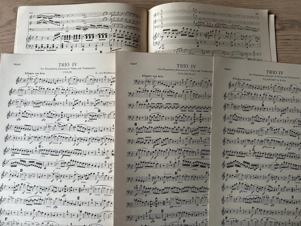 BEETHOVEN TRIO NO. 4 OP11 PIANO VIOLIN OR CLARINET CELLO SHEET MUSIC BOOK (1938) - Image 4 of 4