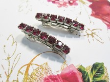 Pair French Clip Mini Barrettes AAA Rose Pink Austrian Crystal Rhinestones
