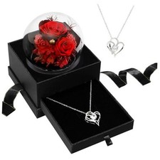 Preserved Real Rose with Heart Necklace  Timeless Gifts for Red