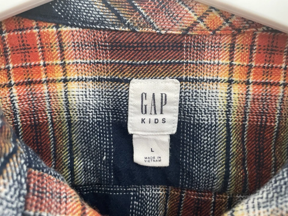 Camisa Gap Niños Niños Naranja Franela a Cuadros Cuello Manga Larga Bolsillo con Botones L Foto 2 de 4