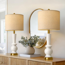 27" Modern Ceramic Table Lamp Set of 2 for Living Room White  Gold Bedside Lamp