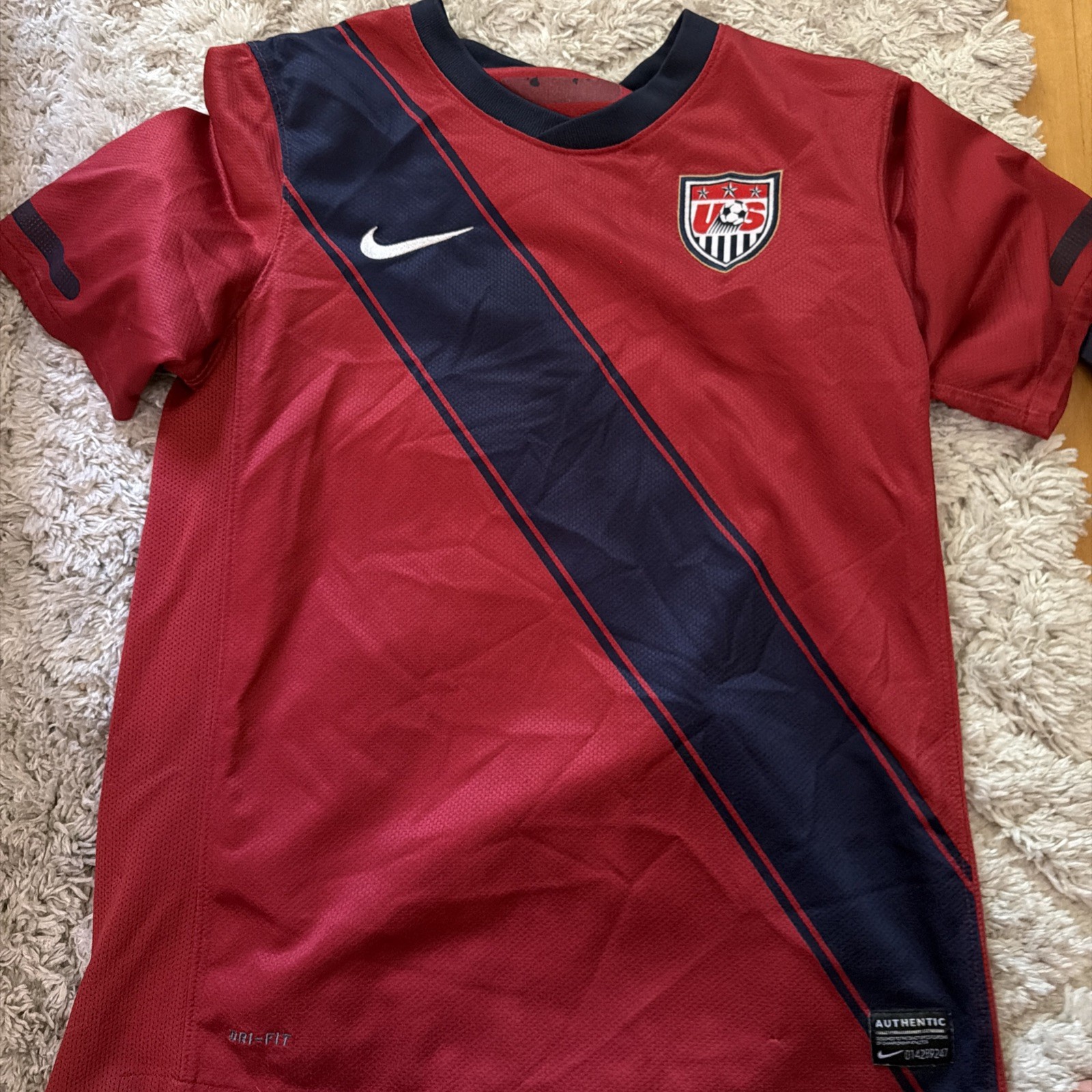 Nike USMNT 2012 Authentic RED Away Futbol Soccer Jersey Size Youth L