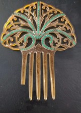 Vintage Art Deco Celluloid Green Rhinestone Hair Comb 1920  s Damaged