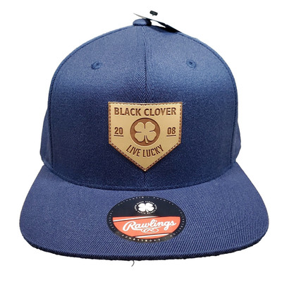 NEW Black Clover With Rawlings Leather Patch Flat Brim Navy S/M Flex Fit Cap