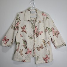 Alfred Dunner Sz14 Tan Textured Butterfly Cottage Granny Garden Blazer Jacket