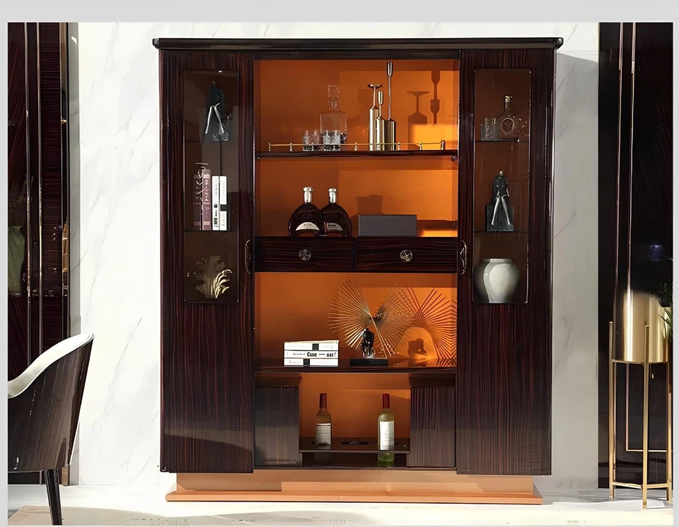 Vitrinen Bar Schrank Haus Designer Schränke Wand Regal Holz Leder Vitrine Möbel - Bild 1 von 1