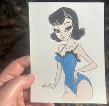 Original Art ACEO Miniature Painting ATC Burlesque Sexy Stripper Lingerie  