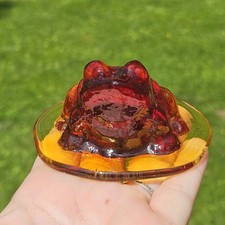 Viking Glass Frog Paperweight On Lilly Pad Am...
