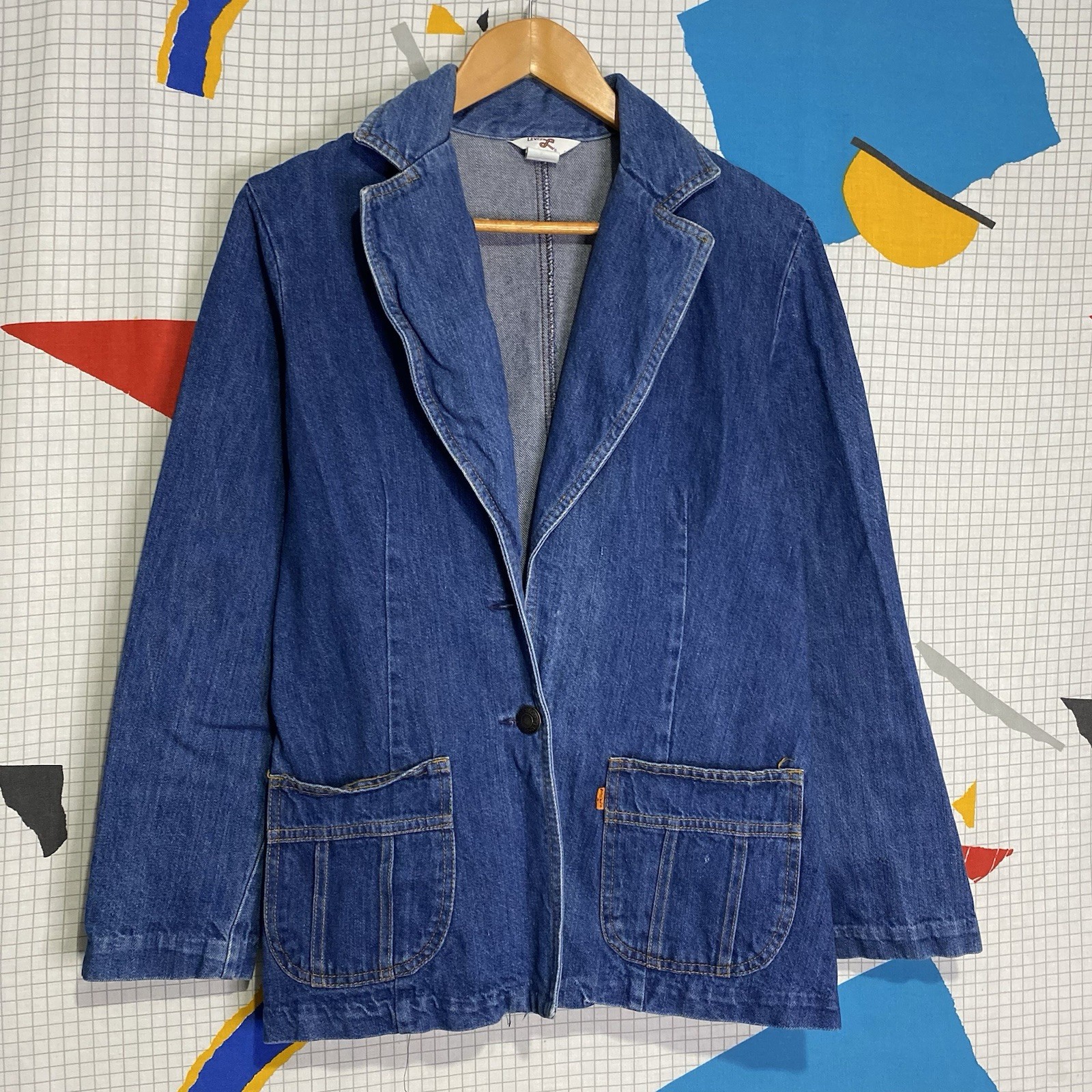 Vintage 70s Levis Denim Jacket Big E Large Blazer Orange Tab Hippie Retro Grunge