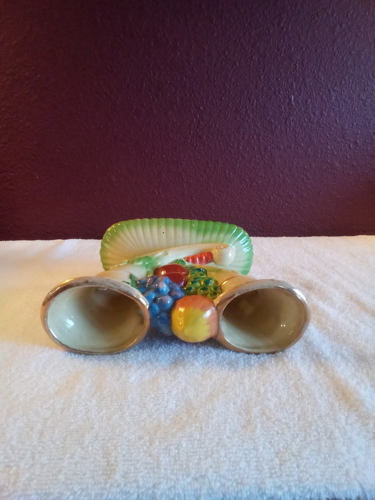 Vintage Maruhon Ware Handpainted Ceramic Planter/Vase Yellow&Green/Fruit Theme