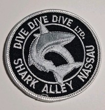 Dive Dive Dive Shark Alley Nassau Black and White Embroidered Circle Patch 3"