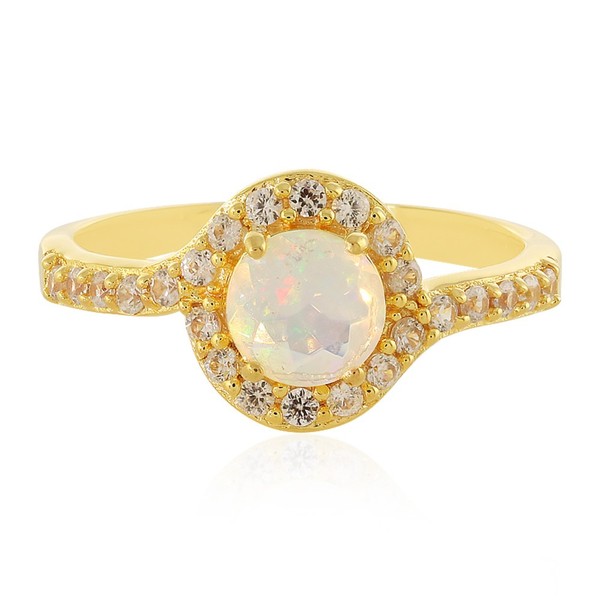 Cavill Damenring 925Er Silber Vergoldet 0,47Ct Welo Opal Zirkon Echtschmuck--image