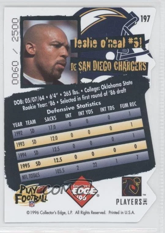 1996 Collector's Edge Die-Cut /2500 Leslie O'Neal #197 - Image 2 of 2