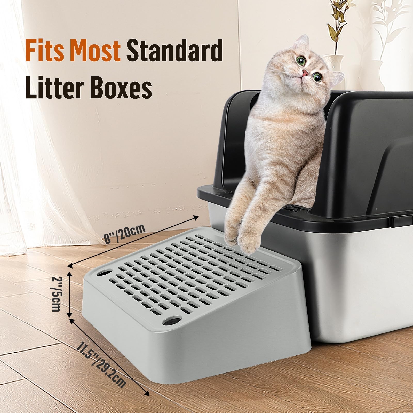 Rampe pour bac à litière pour chat escalier surélevé antidérapant gris