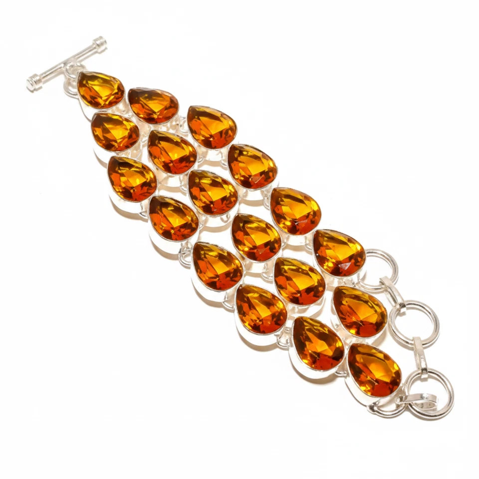 Attraktive Quarz Edelstein Kette Armband 925 Sterling Silber für Damen