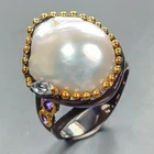 Gemstone ring Natural Baroque Pearl Ring 925 Sterling Silver Size 8 /R446709