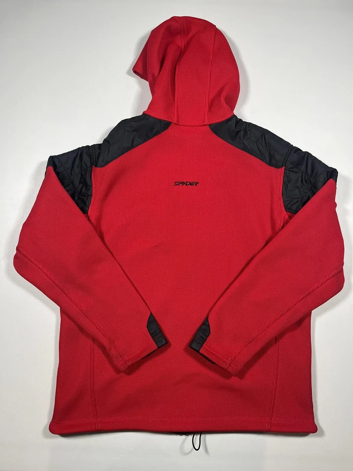 Jaqueta Spyder Masculina XL Vermelha Preta com Capuz Zíper Completo Malha Lã Nylon Sobreposição - Imagem 2 de 4