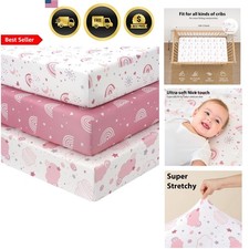 Baby Crib Sheets Girl Pink Rainbow 3 Pack Fitted Toddler Bed Sheets