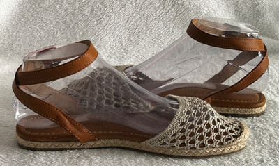 Cathy Jean Ankle Strap Espradille Ballet Flats Open Weave Natural Upper US Sz 8M