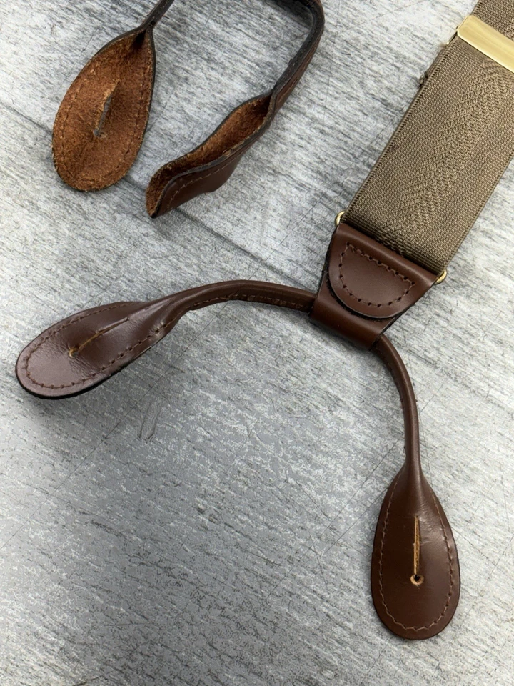 Tirantes Brackets Dorado Botón Abajo Espalda Y Chevron Espiga Elastizado Marrón Ajustable Foto 4 de 4