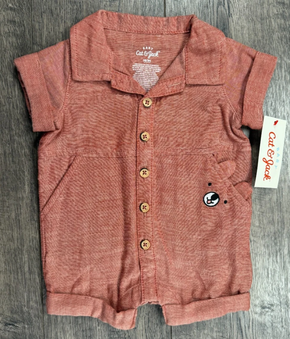 Baby Boy Clothes New Cat & Jack Newborn Rust Dog Face Romper