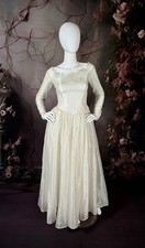 1960s Silk Shimmer Organza Wedding Dress W/Fitted Sleeves size 2/4