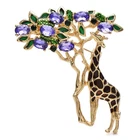Crystal Rhinestone Giraffe Brooch Animal Gold Flower Pin Spring Jewelry Gift