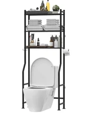 3-Tier Over The Toilet Storage, Freestanding Metal Bathroom Shelves with 4 Ho...