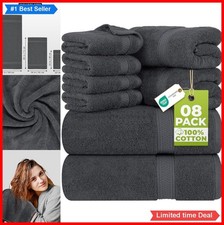 Luxury Towel Set 8 Piece 100 Ring Spun Cotton Grey Bath Hand Washcloth