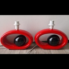 Set of Stylish Table Lamps Space Age / 1960s Inspired Design Ceramic Red & Black