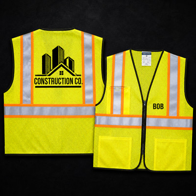 Custom Logo Hi-Vis Safety Vest ANSI Class 2, Reflective Construction Bulk Order