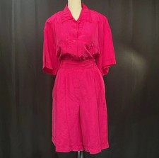 Vintage 100 Silk Dana Buchman Hot Pink Shirt Bermuda Shorts Pockets Medium