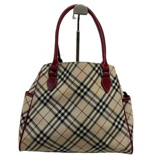 Authentic BURBERRY Blue Label Nova Check Tote Bag Nylon Leather Beige Red Y2K
