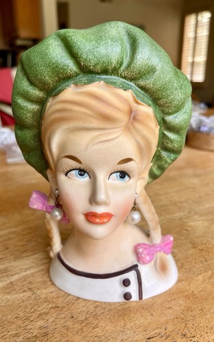 Rare Lady Head Vase Pigtail Girl