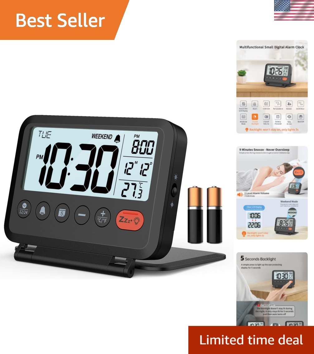 Digital Travel Alarm Clock, Battery Operated Bedroom Clock