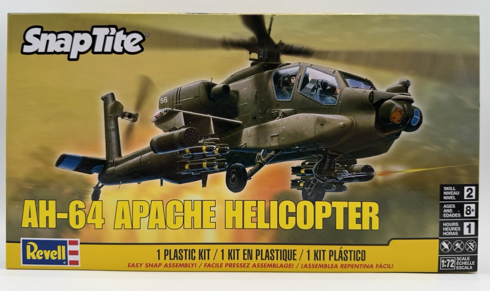 Revell SnapTite AH-64 Apache Helicopter 1:72 Scale Model Kit - New Sealed MS9