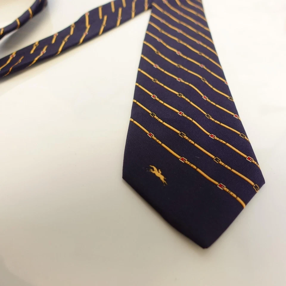 Longchamp 领带男式蓝色海军蓝条纹西部动物牛仔腰带图案 — 第 4/4 张图片