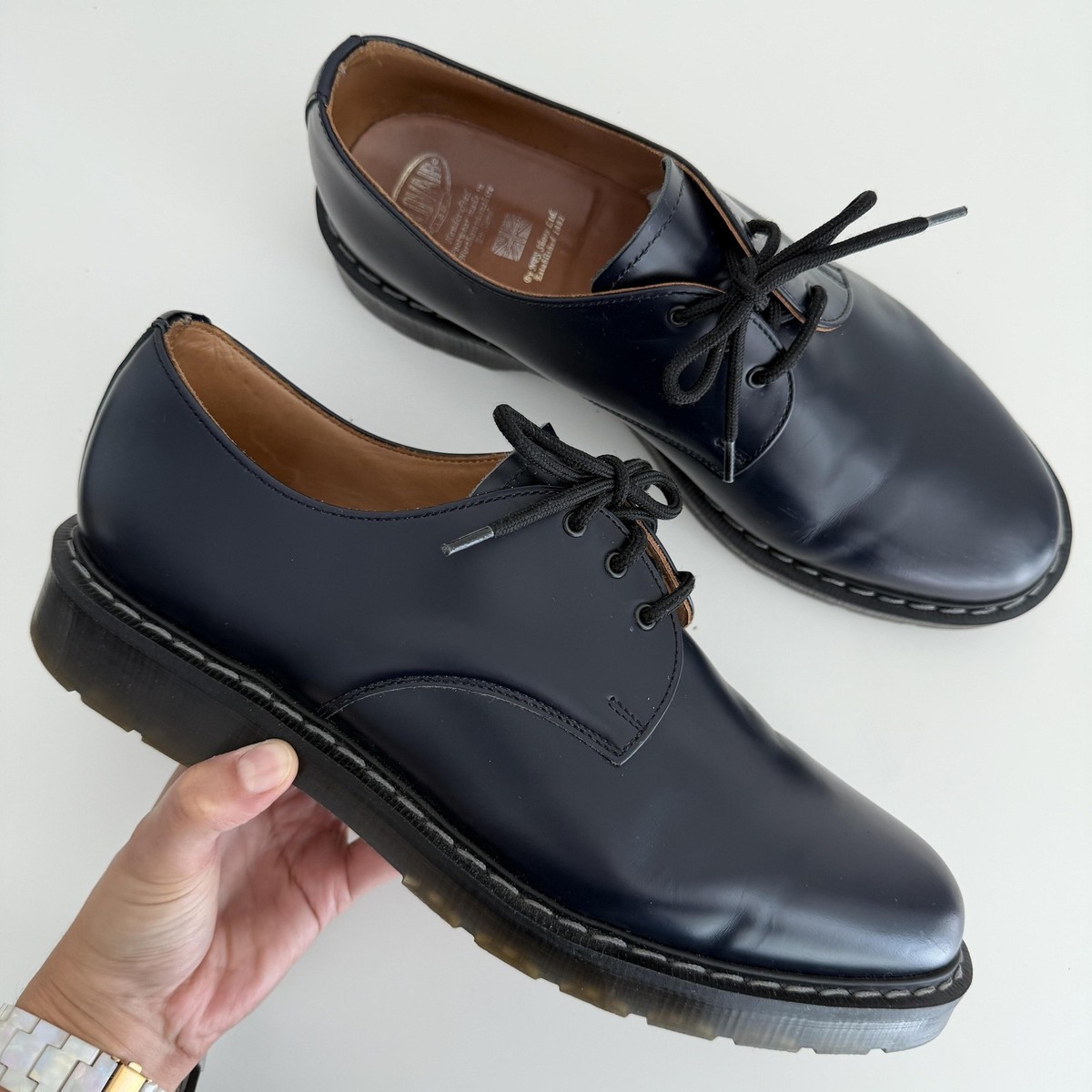 Solovair 3 Eye Gibson Shoes Mens 12.5 Navy Leather Goodyear Welt