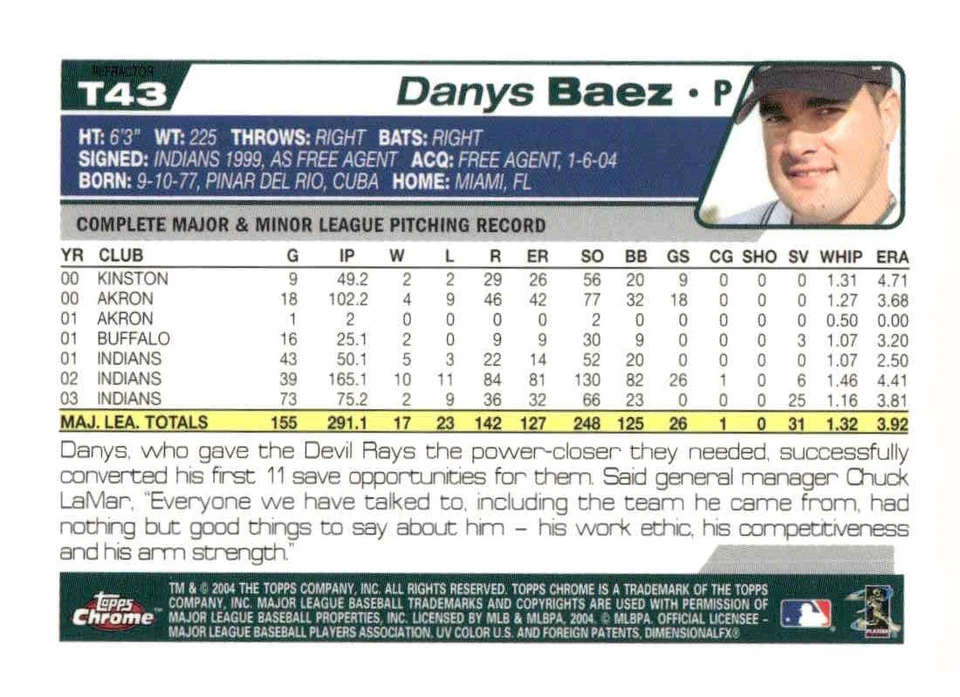 2004 Topps Traded & Rookies #T43 Danys Baez Chrome - Image 2 of 2