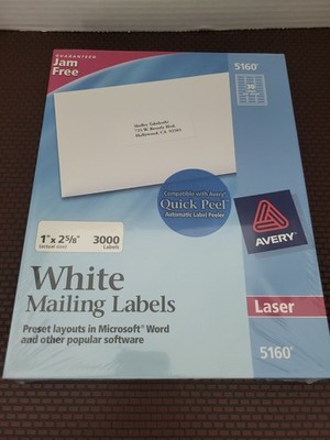 Avery Easy Peel Address Label - 1'' 2.62'' Length Permanent 3000 / Box