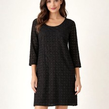 Dotti Black Lace Dress Size M 3/4 Sleeve Lined Sheer Lace Overlay Shift Dress