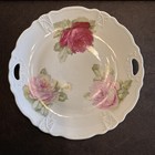 Vintage Porcelain Pink & Red Roses 10 1/2 inch Open Handled Cake Plate