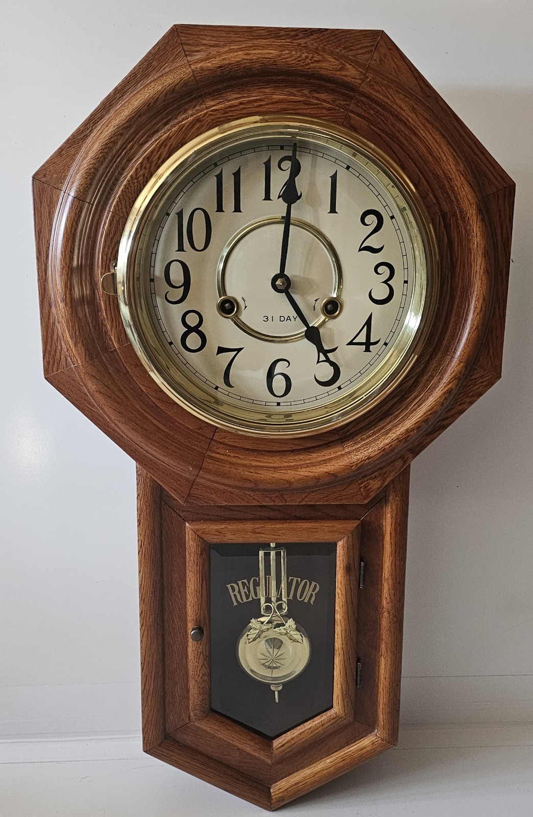 Vintage 31 Day Chime Regulator Wall Clock W/ Key & Pendulum / Tested