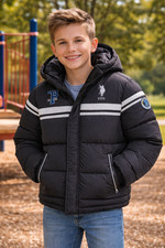 Kids U.S. Polo Assn. Black Puffer Hooded Winter Coat Size 5-6